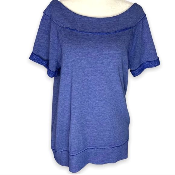 Maurice's Women's Medium Blue Short Sleeve Relaxed Burnout Raglan Tee Boat Neck - Picture 1 of 8